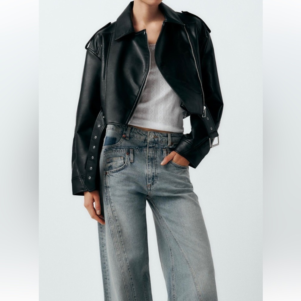 NWOT! Zara small black faux leather biker jacket. - Picture 6 of 13